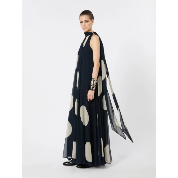 Max Mara Agente Polka Dot Silk Georgette Maxi Dress in Midnight Blue | Maxi Dresses | Coveti