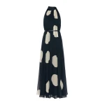 Max Mara Agente Polka Dot Silk Georgette Maxi Dress in Midnight Blue | Maxi Dresses | Coveti