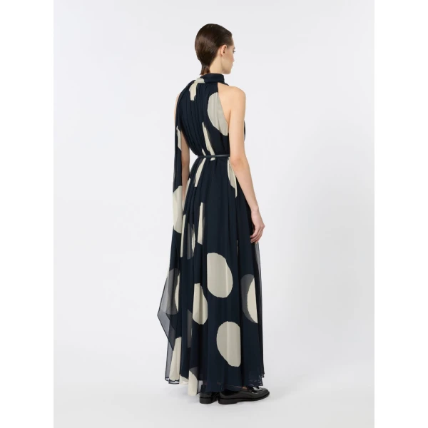 Max Mara Agente Polka Dot Silk Georgette Maxi Dress in Midnight Blue | Maxi Dresses | Coveti
