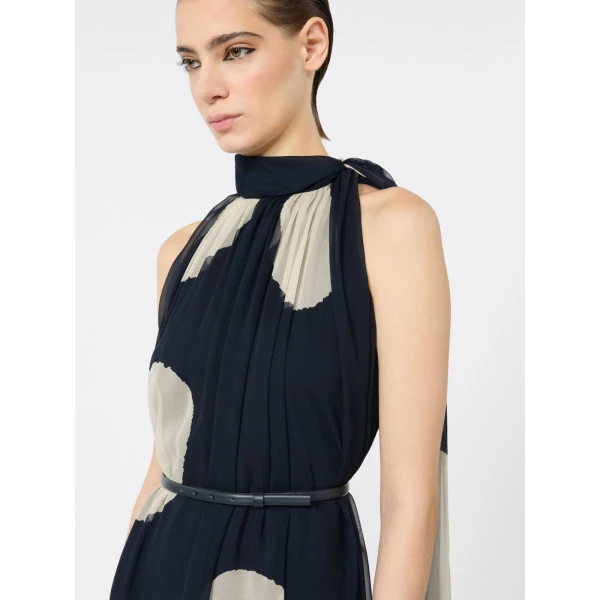 Max Mara Agente Polka Dot Silk Georgette Maxi Dress in Midnight Blue | Maxi Dresses | Coveti