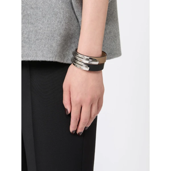 Max Mara Agiate Leather and Metal Bracelet in Black | Bracelets | Coveti