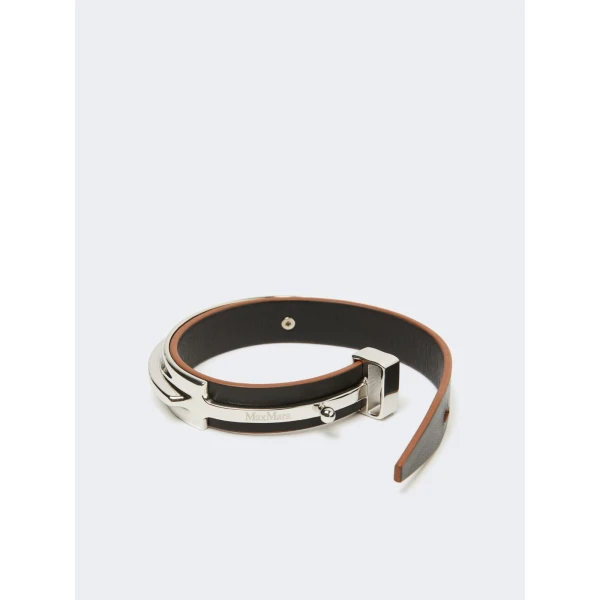 Max Mara Agiate Leather and Metal Bracelet in Black | Bracelets | Coveti