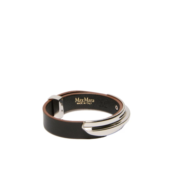 Max Mara Agiate Leather and Metal Bracelet in Black | Bracelets | Coveti
