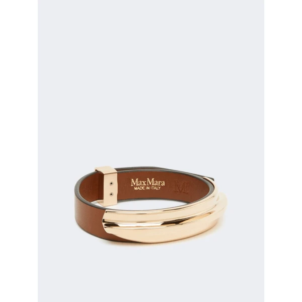 Max Mara Agiate Leather and Metal Bracelet in Brown | Bracelets | Coveti