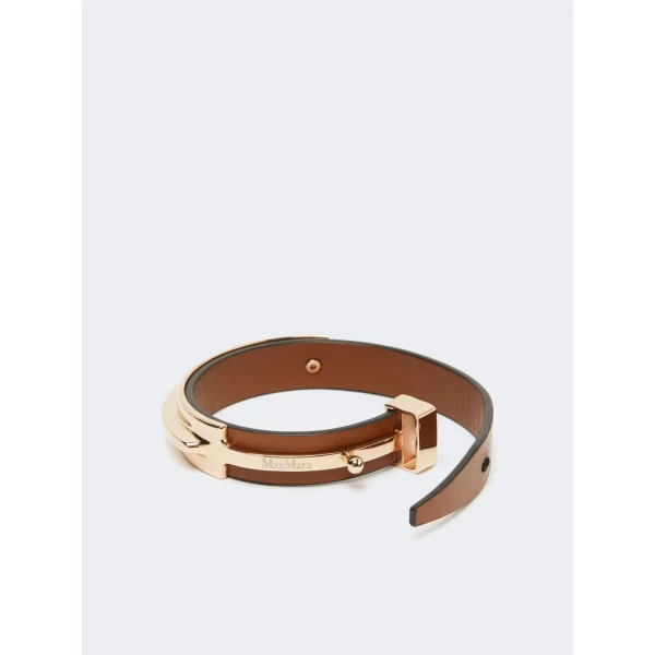 Max Mara Agiate Leather and Metal Bracelet in Brown | Bracelets | Coveti
