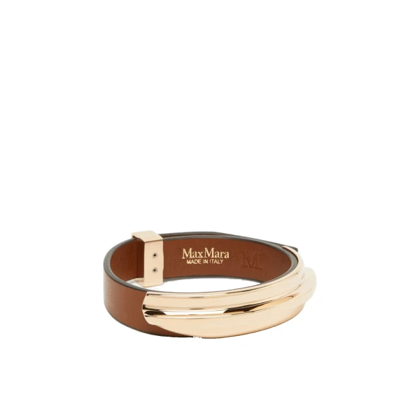 Max Mara Agiate Leather and Metal Bracelet in Brown | Bracelets | Coveti