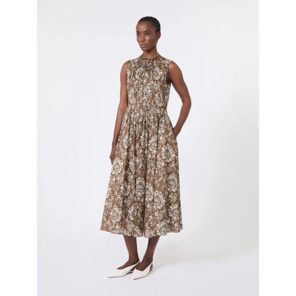 Max Mara Agile Printed Cotton Voile Midi Dress in Brown Gold | Midi Dresses | Coveti