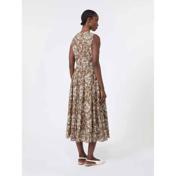Max Mara Agile Printed Cotton Voile Midi Dress in Brown Gold | Midi Dresses | Coveti