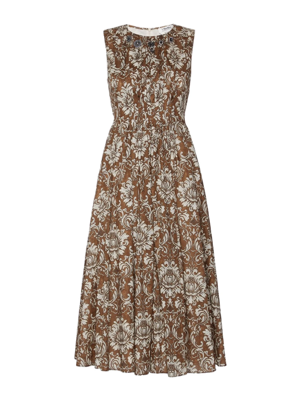 Max Mara Agile Printed Cotton Voile Midi Dress in Brown Gold Max Mara Agile Printed Cotton Voile Midi Dress in Brown Gold | Midi Dresses | Coveti