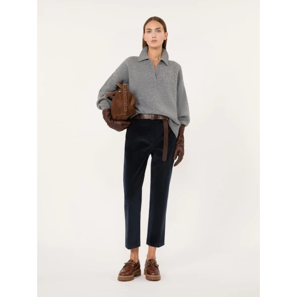 Max Mara Agre Wool Knit Polo Jumper in Medium Grey | Sweaters | Coveti