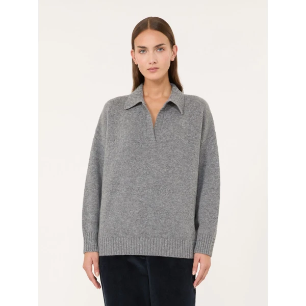 Max Mara Agre Wool Knit Polo Jumper in Medium Grey | Sweaters | Coveti