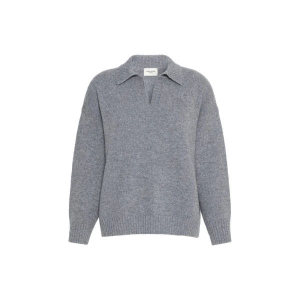Max Mara Agre Wool Knit Polo Jumper in Medium Grey | Sweaters | Coveti