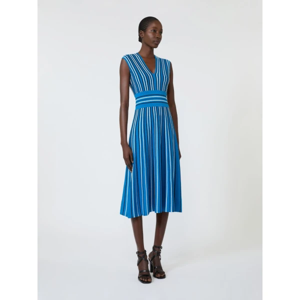 Max Mara Agreste Sleeveless Viscose Knit Dress in Ocean Blue | Maxi Dresses | Coveti
