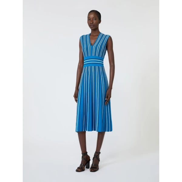 Max Mara Agreste Sleeveless Viscose Knit Dress in Ocean Blue | Maxi Dresses | Coveti