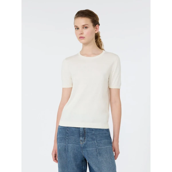 Max Mara Agro Silk and Cotton Crew Neck Jumper in Ecru | Sweaters | Coveti