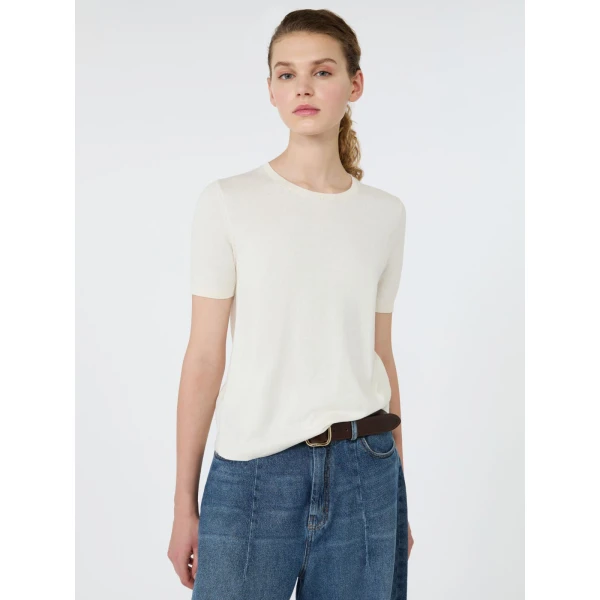 Max Mara Agro Silk and Cotton Crew Neck Jumper in Ecru | Sweaters | Coveti