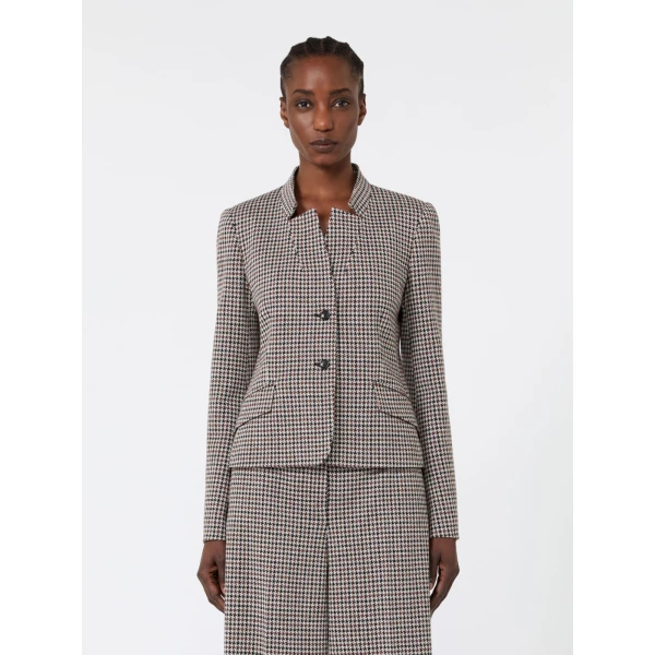Max Mara Aguzze Slim Houndstooth Jersey Jacket in Tobacco | Blazers | Coveti