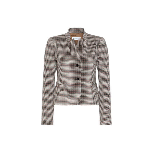 Max Mara Aguzze Slim Houndstooth Jersey Jacket in Tobacco | Blazers | Coveti