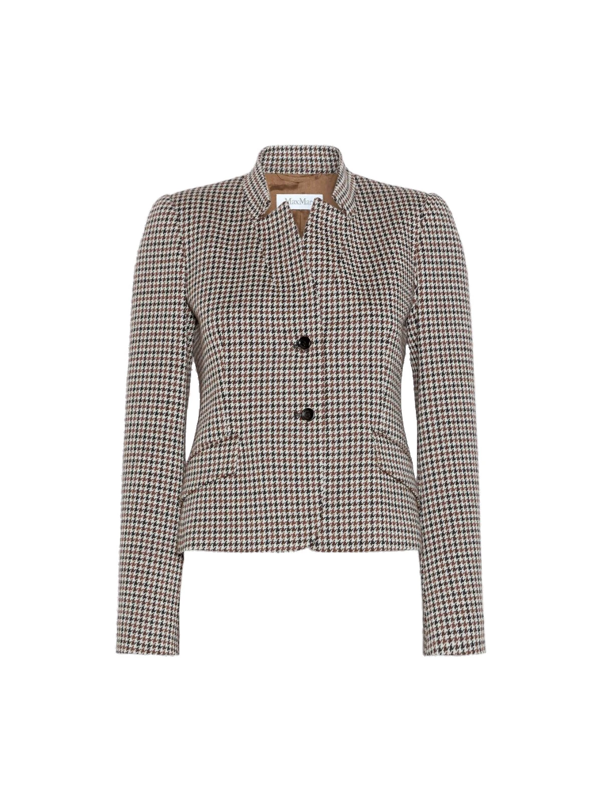 Max Mara Aguzze Slim Houndstooth Jersey Jacket in Tobacco Max Mara Aguzze Slim Houndstooth Jersey Jacket in Tobacco | Blazers | Coveti