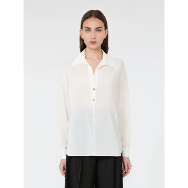 Max Mara Aia Crepe de Chine Polo Shirt in Silk White | Shirts | Coveti