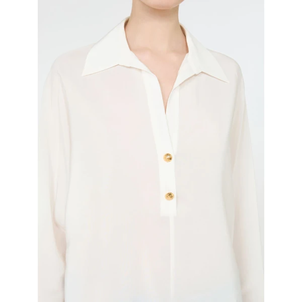 Max Mara Aia Crepe de Chine Polo Shirt in Silk White | Shirts | Coveti