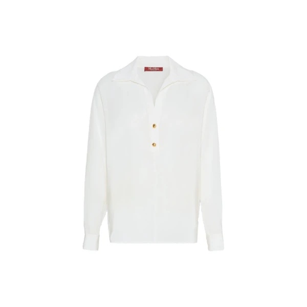 Max Mara Aia Crepe de Chine Polo Shirt in Silk White | Shirts | Coveti