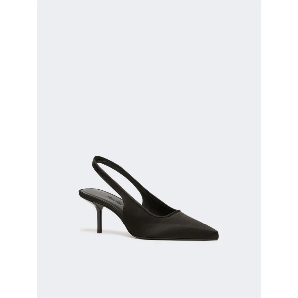 Max Mara Airone Satin Slingbacks in Black | Heels | Coveti