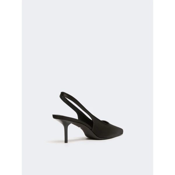 Max Mara Airone Satin Slingbacks in Black | Heels | Coveti
