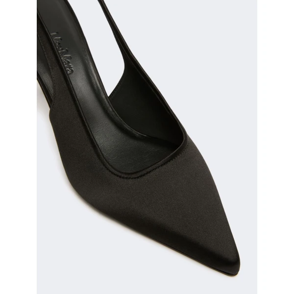 Max Mara Airone Satin Slingbacks in Black | Heels | Coveti
