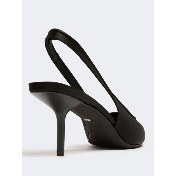 Max Mara Airone Satin Slingbacks in Black | Heels | Coveti