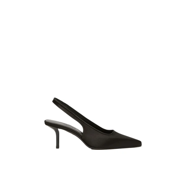Max Mara Airone Satin Slingbacks in Black | Heels | Coveti