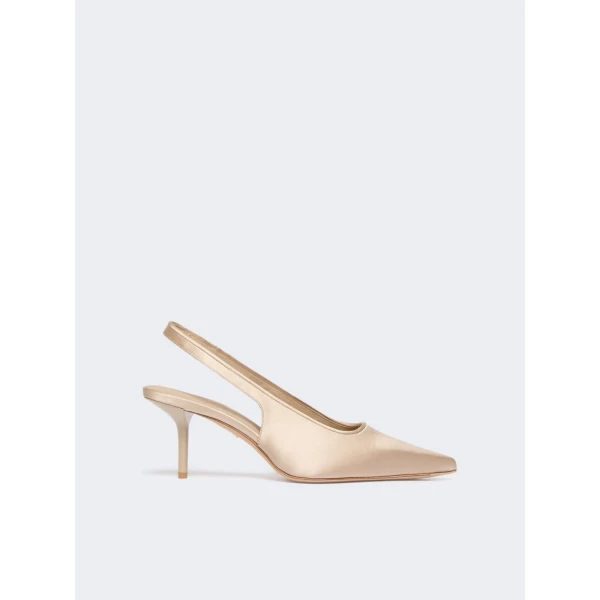 Max Mara Airone Satin Slingbacks in Powder Pink | Heels | Coveti