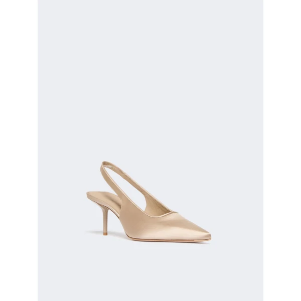 Max Mara Airone Satin Slingbacks in Powder Pink | Heels | Coveti