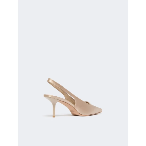 Max Mara Airone Satin Slingbacks in Powder Pink | Heels | Coveti