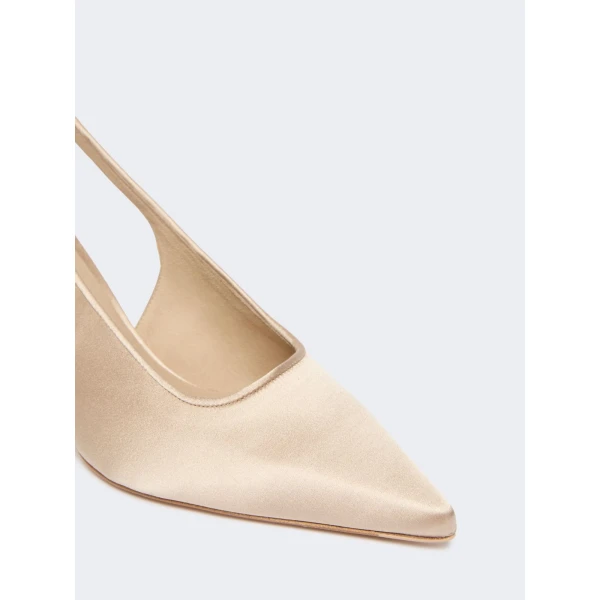 Max Mara Airone Satin Slingbacks in Powder Pink | Heels | Coveti