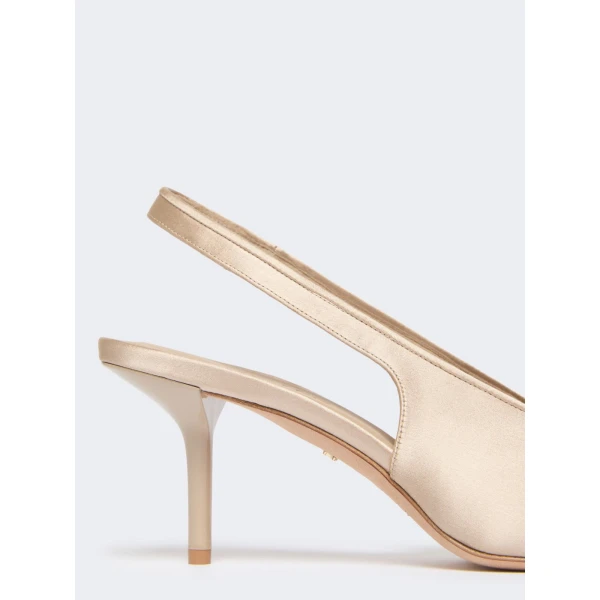 Max Mara Airone Satin Slingbacks in Powder Pink | Heels | Coveti