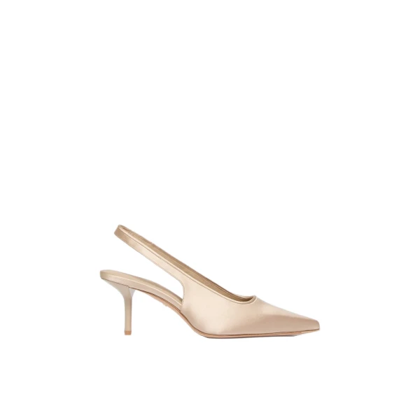 Max Mara Airone Satin Slingbacks in Powder Pink | Heels | Coveti