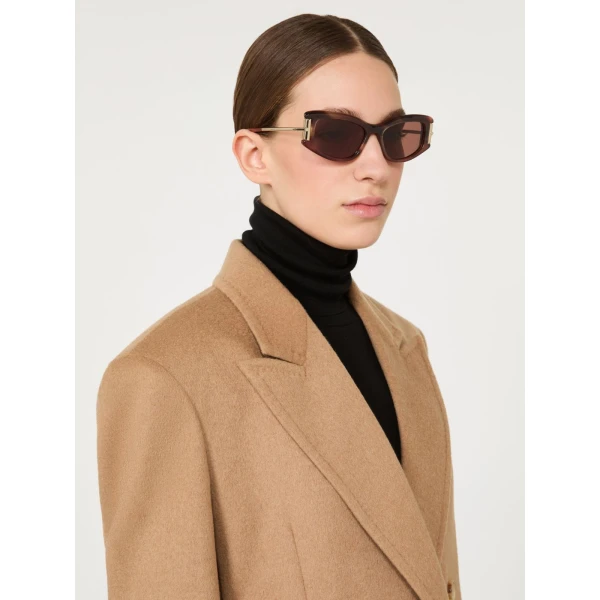 Max Mara Airone Square Acetate Glasses in Rust | Sunglasses | Coveti