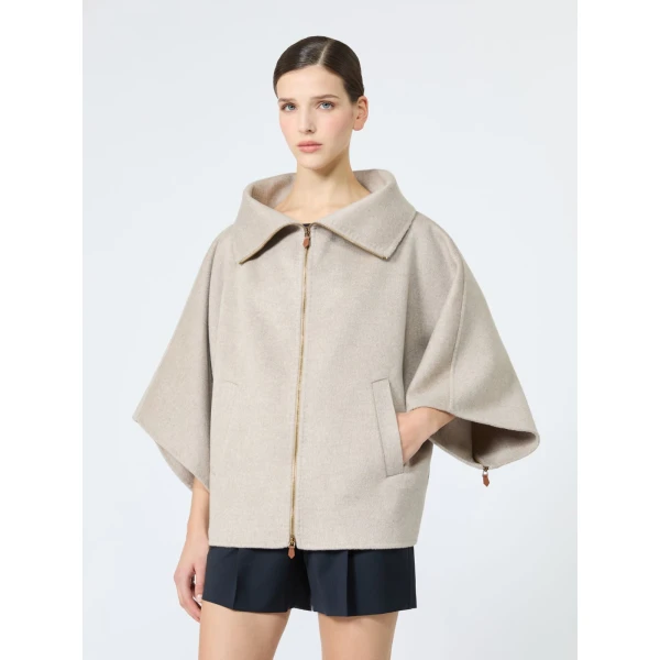 Max Mara Ala Double Cashmere Cropped Coat in Sand | Wool Coat | Coveti