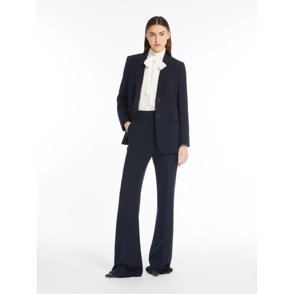 Max Mara Alabama Flared Cady Trousers in Navy | Wide leg pants | Coveti