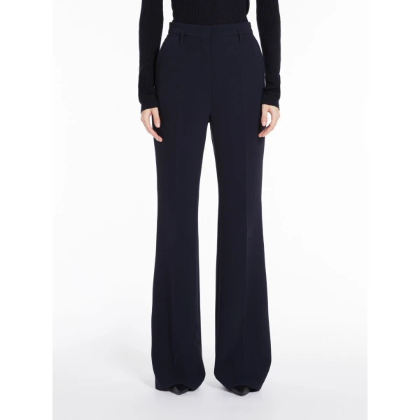 Max Mara Alabama Flared Cady Trousers in Navy | Wide leg pants | Coveti