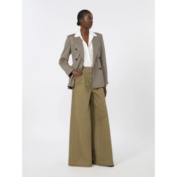 Max Mara Alamaro Coated Cotton Bull Denim Trousers in Khaki | Denim | Coveti