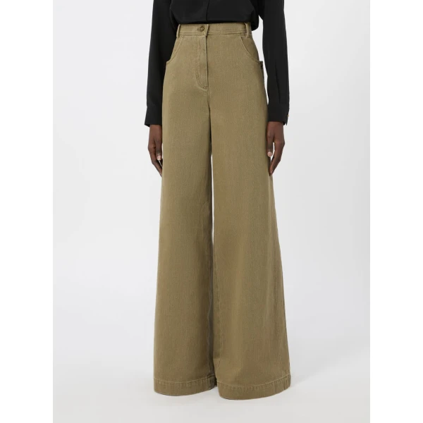 Max Mara Alamaro Coated Cotton Bull Denim Trousers in Khaki | Denim | Coveti