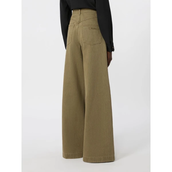 Max Mara Alamaro Coated Cotton Bull Denim Trousers in Khaki | Denim | Coveti