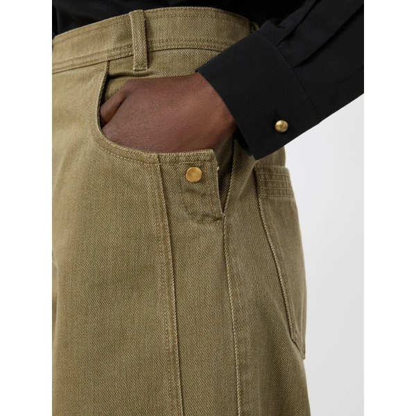 Max Mara Alamaro Coated Cotton Bull Denim Trousers in Khaki | Denim | Coveti