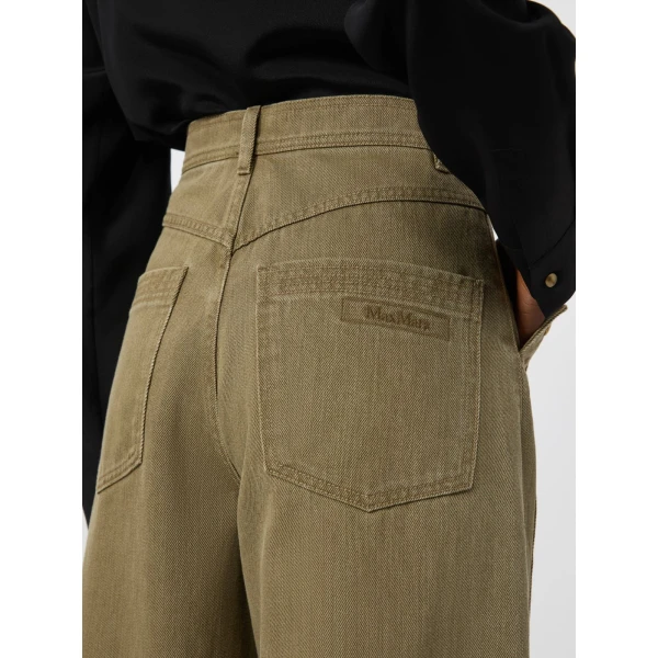 Max Mara Alamaro Coated Cotton Bull Denim Trousers in Khaki | Denim | Coveti