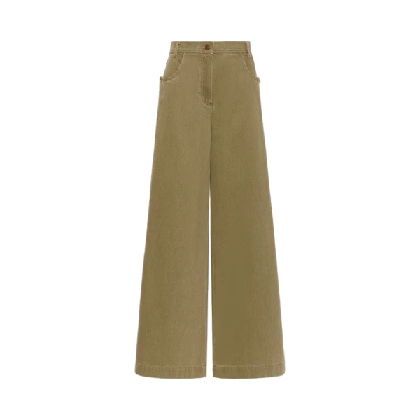 Max Mara Alamaro Coated Cotton Bull Denim Trousers in Khaki | Denim | Coveti