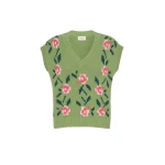 Max Mara Alamaro Intarsia Cotton Blend Gilet in Green | Sweaters | Coveti