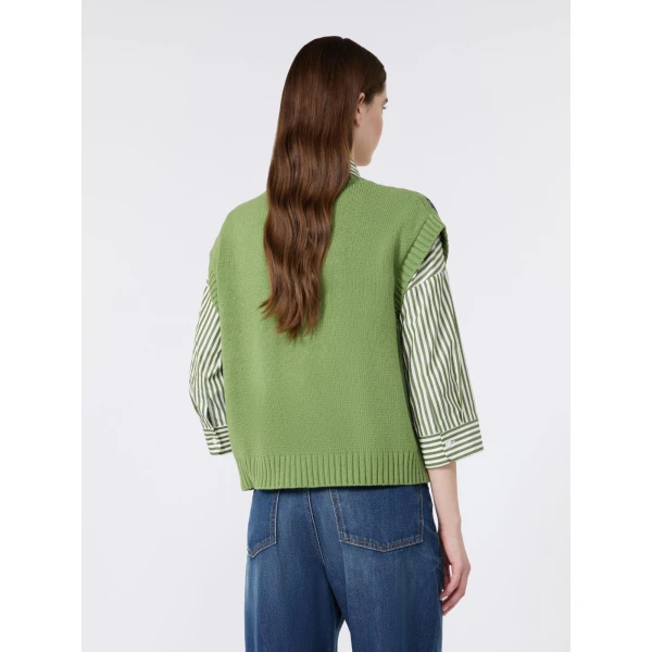 Max Mara Alamaro Intarsia Cotton Blend Gilet in Green | Sweaters | Coveti
