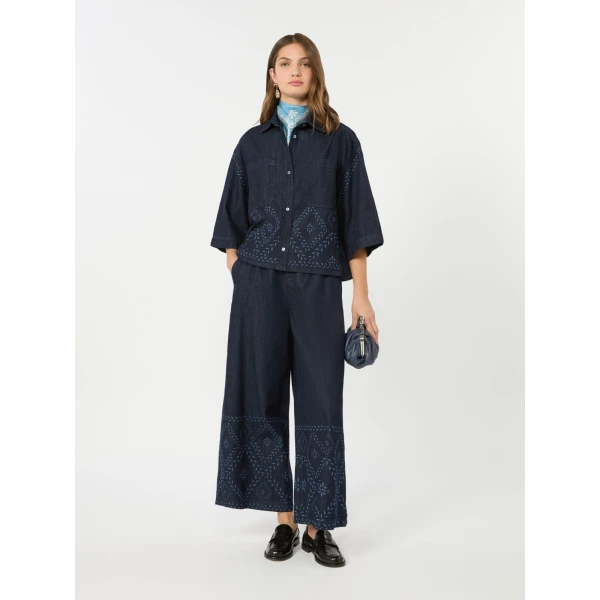 Max Mara Alare Laser Cut Denim Shirt in Navy | Shirts | Coveti